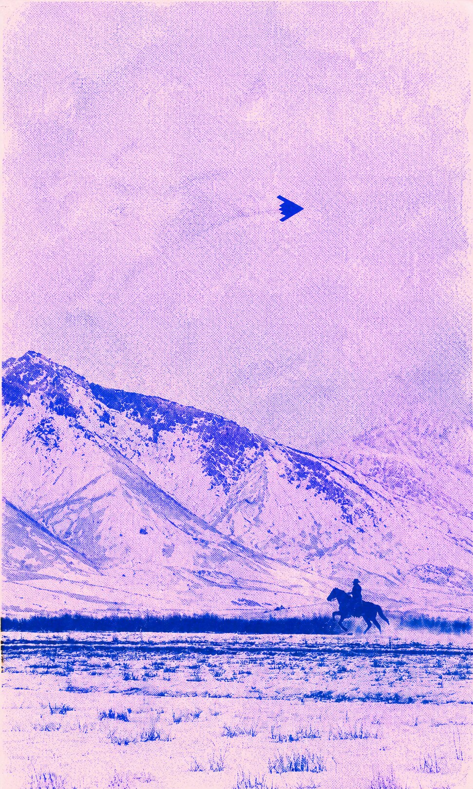 A lone rider with a B-2 bomber overhead